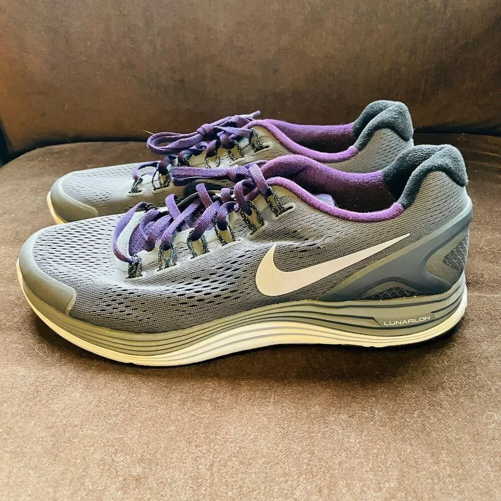 RARE Size 10.5 US - Nike LunarGlide+ 4 Wolf Grey Purple Volt Insoles 44.5 EUR